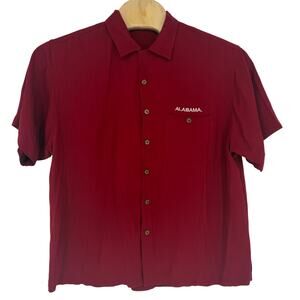 Alabama Crimson Tide Button Up Short Sleeve 100% Rayon Spell Out‎ Red Size XL